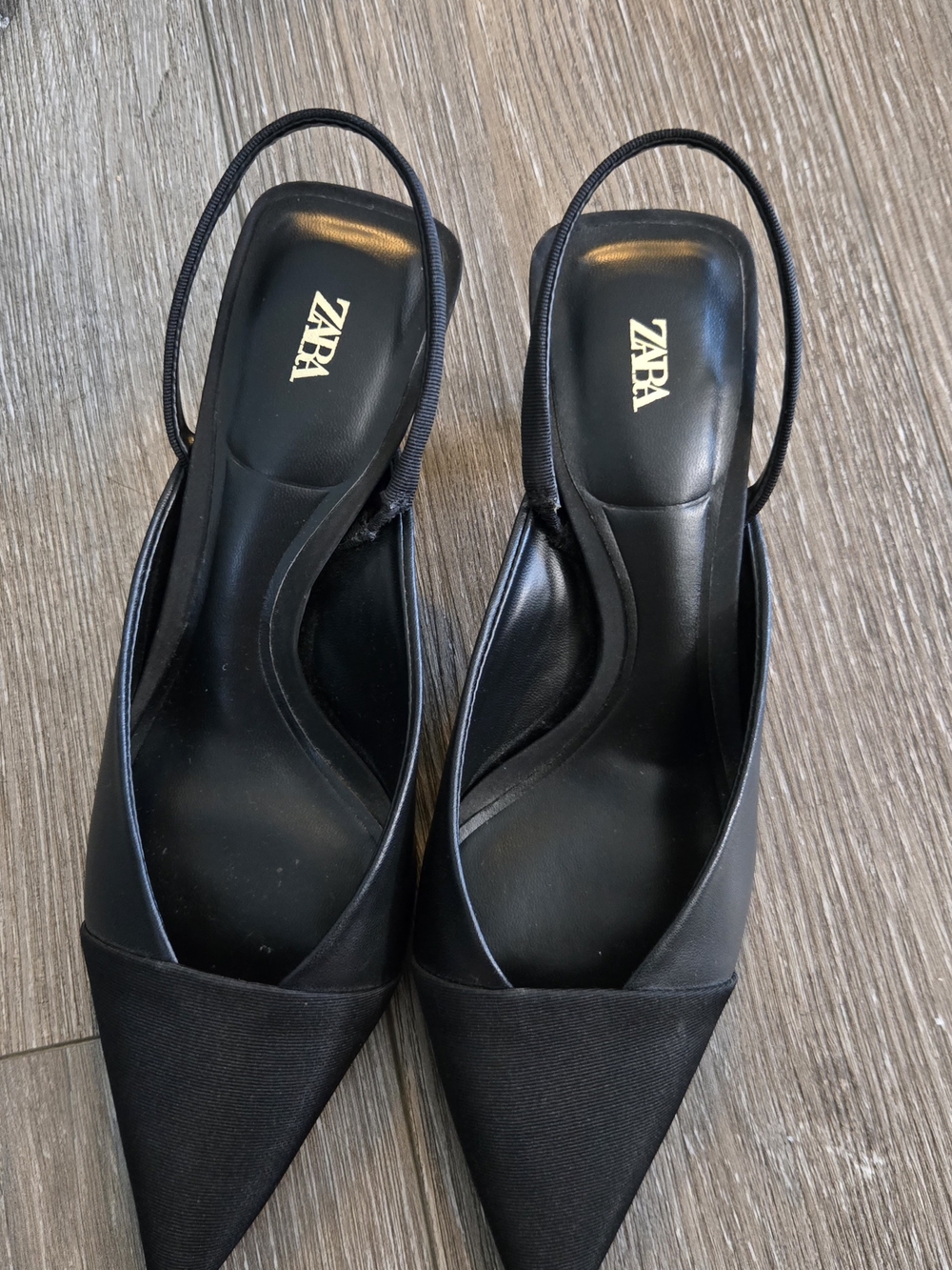 ZARA Black Pointed Slingback Mules